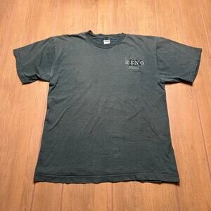 Vintage Reno Nevada Embroidered T Shirt Mens Sz L USA Striped Green Tourist 90s